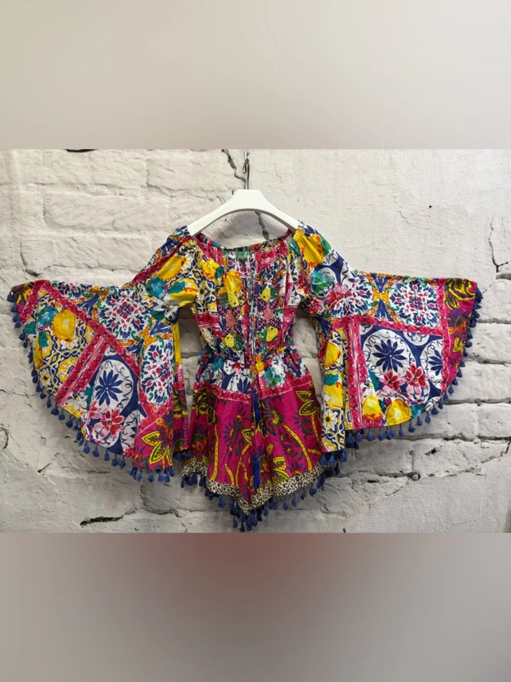 Antica Sartorial‎ Positano Bohemian Shorts Romper Tassels Beaded Fruit Front